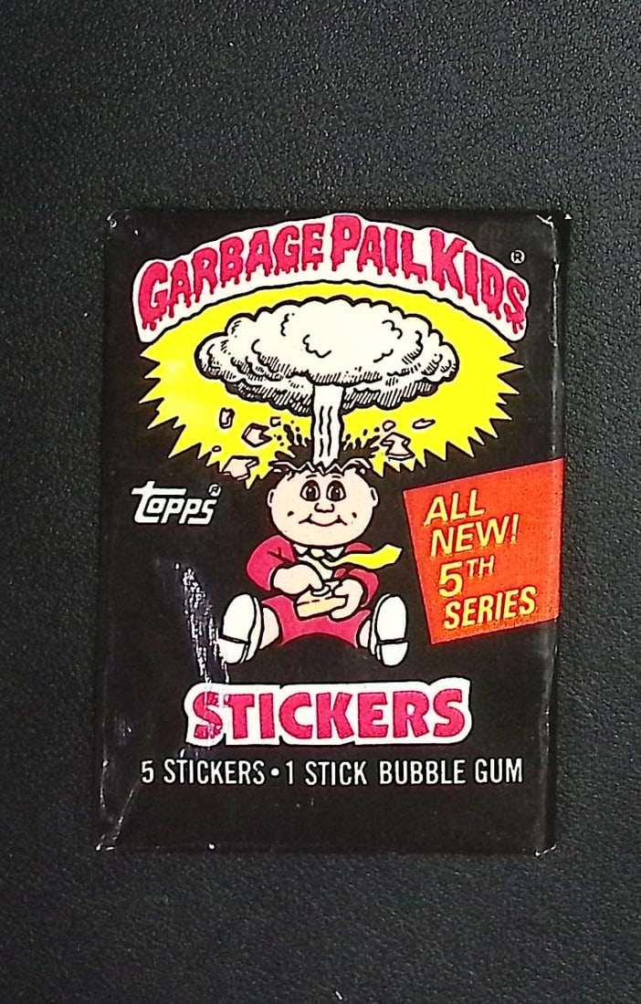 1986 Topps Vintage Garbage Pail Kids Retail Box Wax Pack - 5th Series: Sealed Packs this old have no card quality guarantees - Topps Trading Cards Sold on Line, Auction Lots for sale on line, Trading Card Stickers