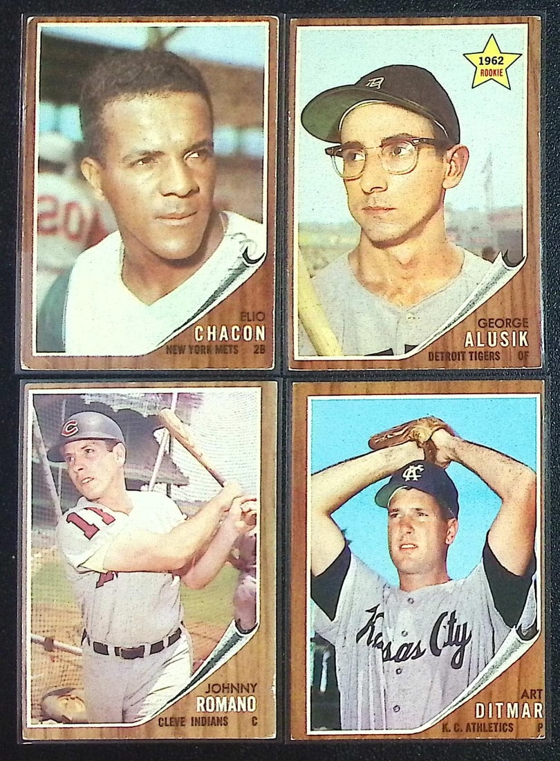 Lot of 4 1962 Topps Vintage Baseball Cards. All Different, See Pics For Cards/Condition: Topps Baseball MLB Trading & Sports Cards, Sports Cards for Sale Near Me, World Series & Hall of Fame Players Memorabilia, Refractors, X-Fractors, Numbered, SP, SSP, Valuable Auction Memorabilia Lots 