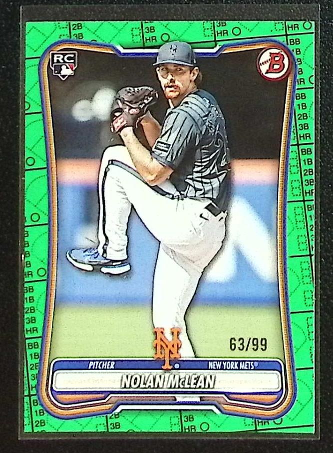 Nolan McLean Rookie Card Green Pattern /99 2026 Bowman #85 New York Mets (1 of 2)