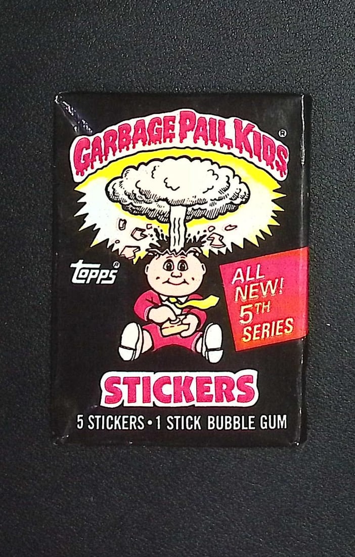 1986 Topps Vintage Garbage Pail Kids Retail Box Wax Pack - 5th Series: Sealed Packs this old have no card quality guarantees - Topps Trading Cards Sold on Line, Auction Lots for sale on line, Trading Card Stickers