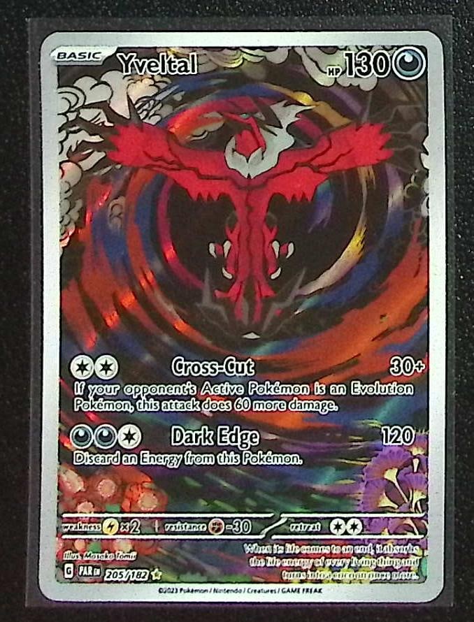 Pokemon Paradox Rift Yveltal Illustration Rare #205: Pokemon Trading Card Game Cards, Charizard, Pikachu, Mewtwo, Reverse Holo, Holo Rare, Secret Rare Cards, Full Art Cards, Eevee, Ultra Rare Card, Illustration Rare, Special Illustration Rare SIR