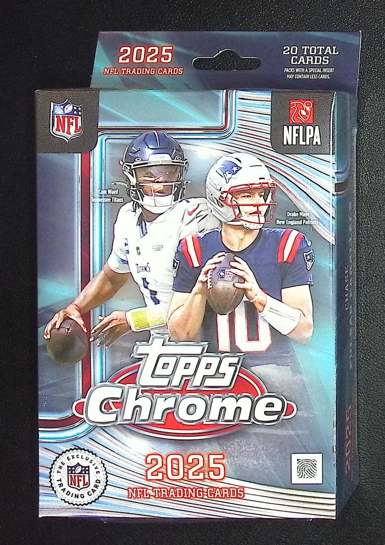 2025 Topps Chrome Football Hanger Box - NEW RELEASE: Topps Football NFL Trading & Sports Cards, Refractors, Prism Refractors, X-Fractors, Sports Cards for Sale Near Me, Super Bowl & Hall of Fame Players, Autographs, SP, SSP, Valuable Auction Memorabilia