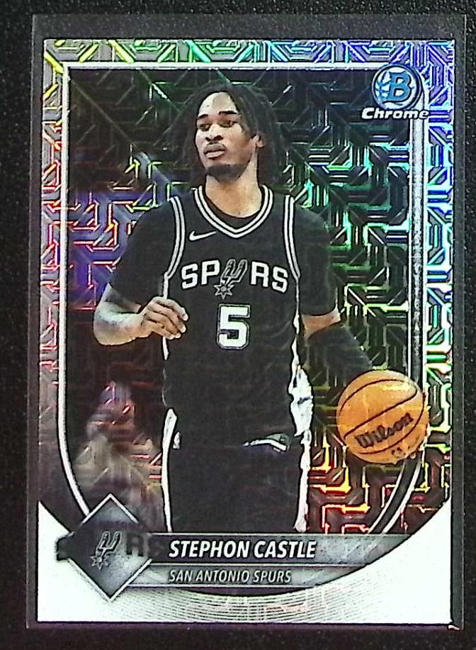 Stephon Castle Mojo Refractor 2025-26 Bowman Chrome #BCV-145 San Antonio Spurs: Bowman Chrome, Basketball NBA Trading & Sports Cards, Sports Cards for Sale Near Me, Chrome, Refractor, SP, SSP, Valuable Auction Memorabilia Lots Sold On Line, NBA Championship & Hall of Fame Player 
