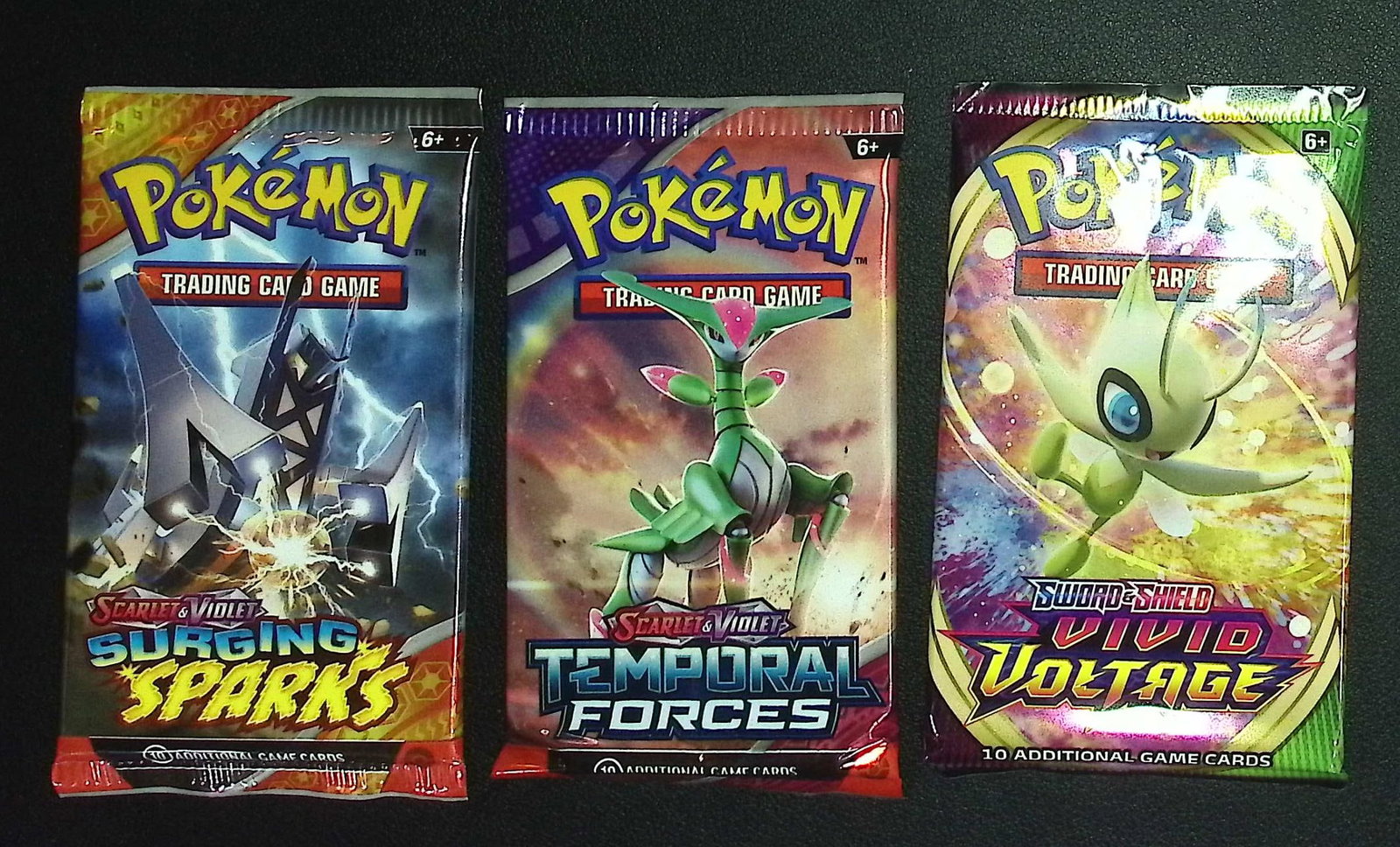 3 COUNT: 1 - Pokemon Scarlet & Violet, 1 - Temporal Forces, & 1 - Vivid Voltage Booster Packs (1 of 1)