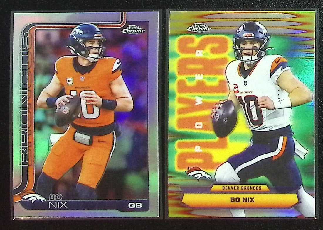 Lot of 2 Bo Nix Refractors 2025 Topps Chrome #88 & PP-9. Denver Broncos: Topps Football NFL Trading Sports Cards, Sports Cards for Sale Near Me, Super Bowl & Hall of Fame Player Cards, Resurgence, Composite, SP, SSP, Valuable Auction Memorabilia Lots For Sale On Line