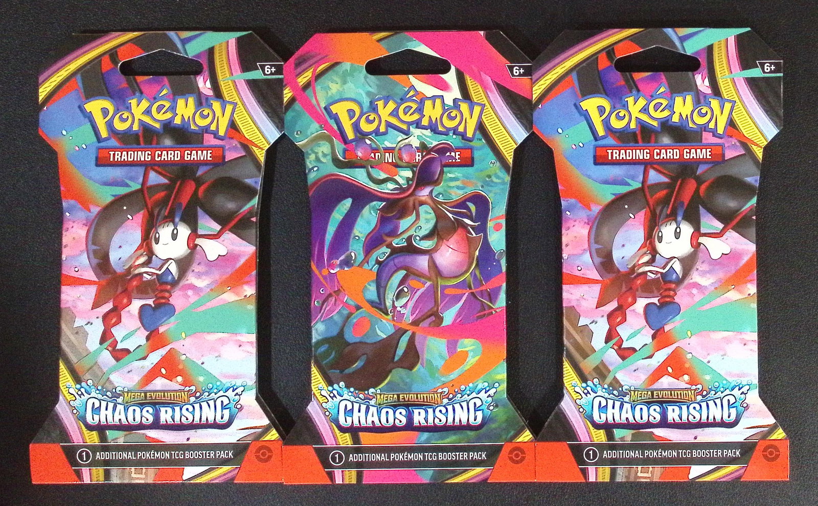 3 COUNT: 2026 Pokemon Chaos Rising Sleeved Booster Packs: Pokemon Trading Card Game Cards, Charizard, Pikachu, Mewto, EX, Referse Holo, Holo Rare Cards, Secret Rare Cards, Full Art Cards, Evee, 3 Stars Ultra Rare Cards, Double Rare, Illustration Rare, Specia