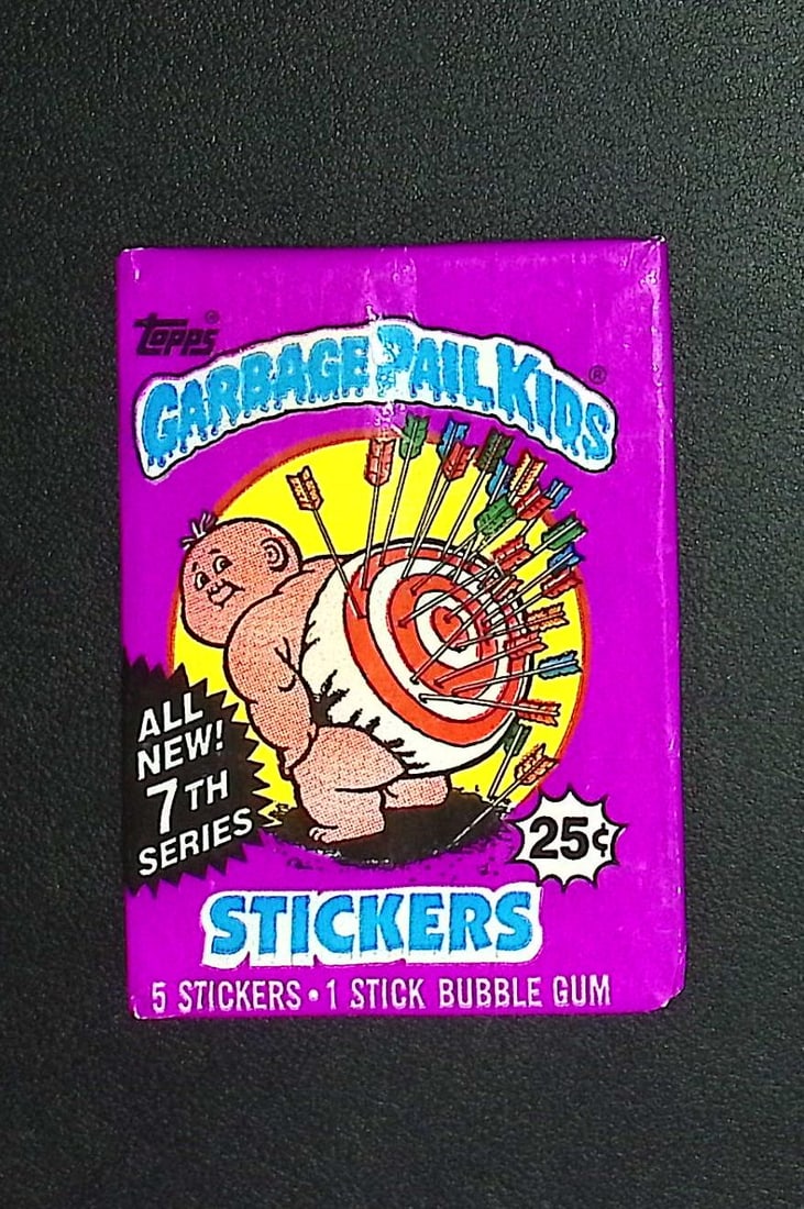 1987 Topps Vintage Garbage Pail Kids Retail Box Wax Pack - 7th Series: Sealed Packs this old have no card quality guarantees - Topps Trading Cards Sold on Line, Auction Lots for sale on line, Trading Card Stickers