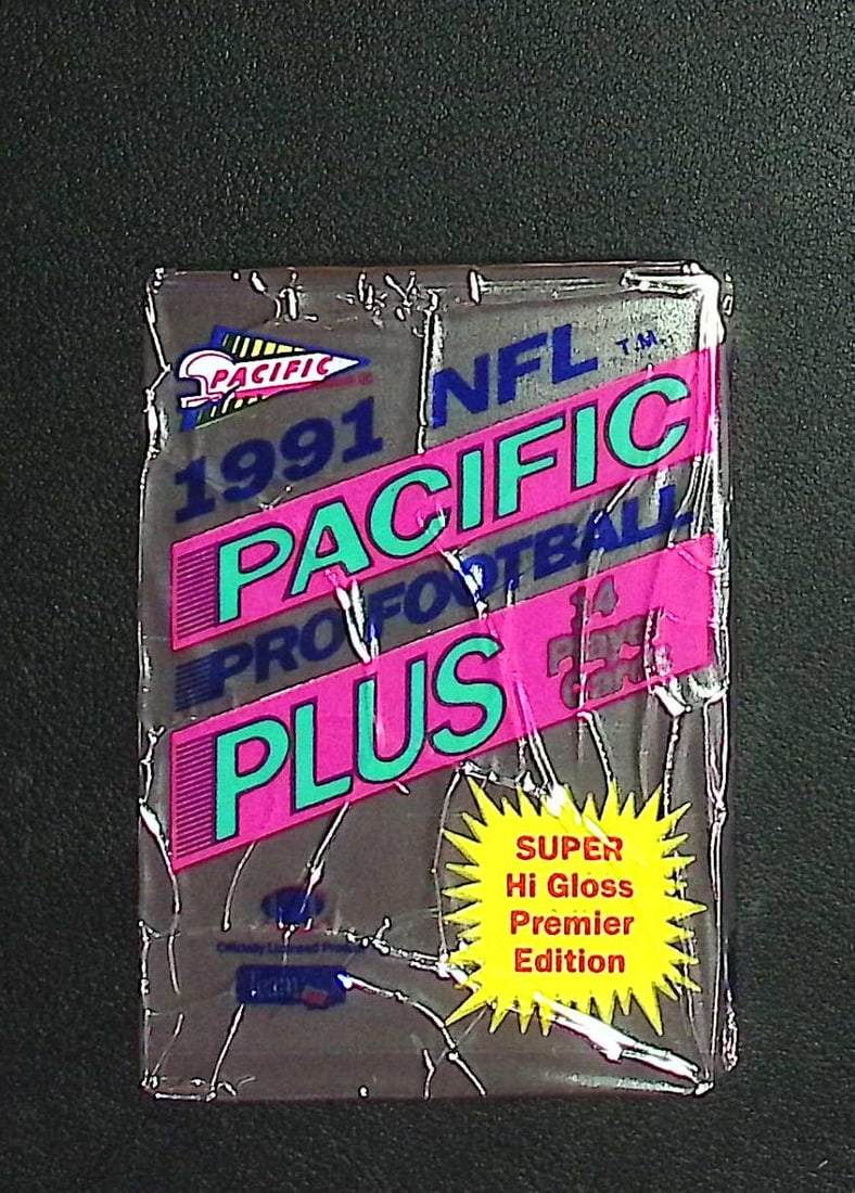 1991 Pacific Plus Premier Edition Football Retail Box Wax Pack - Super Hi Gloss!: Pacific Football NFL Trading & Sports Cards, Brett Favre Rookie Card, John Elway, Bo Jackson, Jerry Rice, Dan Marino, Deion Sanders, Old Sports Cards for Sale Near Me, Vintage Valuable Auction Commemo