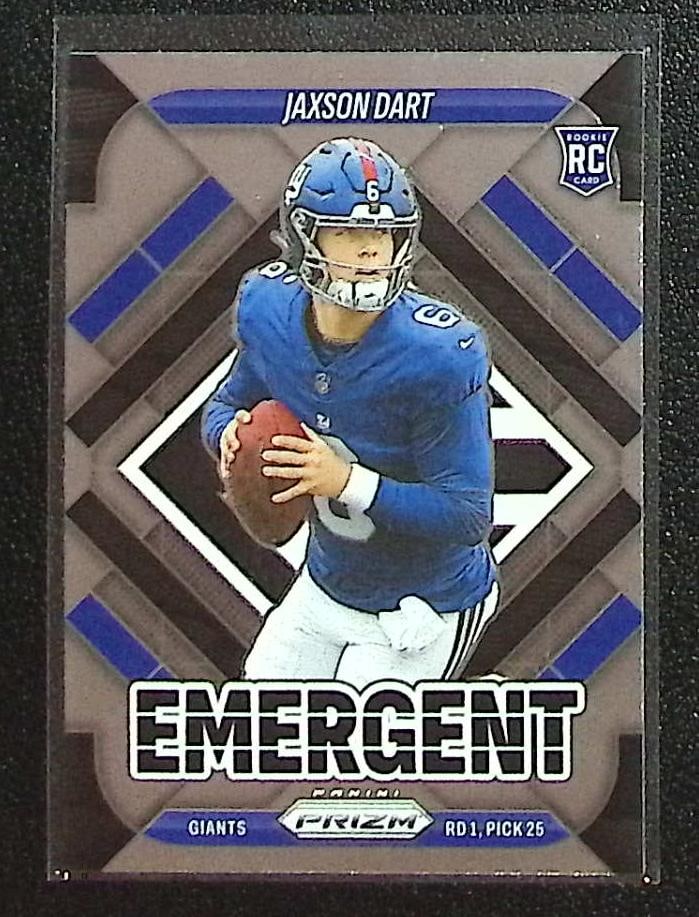 Jaxson Dart Rookie Card Emergent 2025 Panini Prizm #6 New York Giants: Panini Select, Prizm, Mosaic, Contenders, Zenith, Phoenix, Illusions, Absolute, Rookie NFL Sports Trading Cards, SP, SSP, Cards, Football Cards for Sale Near Me, Superbowl & Hall of Fame Player Cards,
