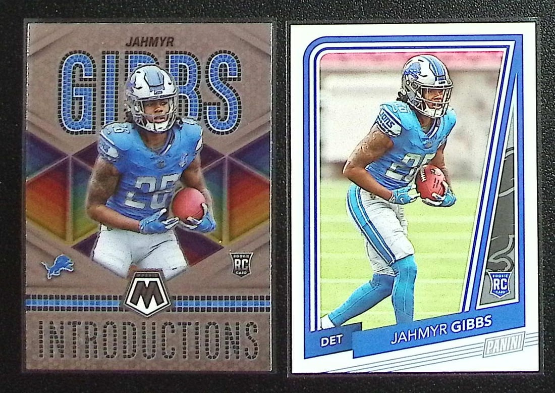 Lot of 2 Jahmyr Gibbs Rookie Cards. Mosaic Introductions #I-5 & Panini The National #N6 (1 of 2)