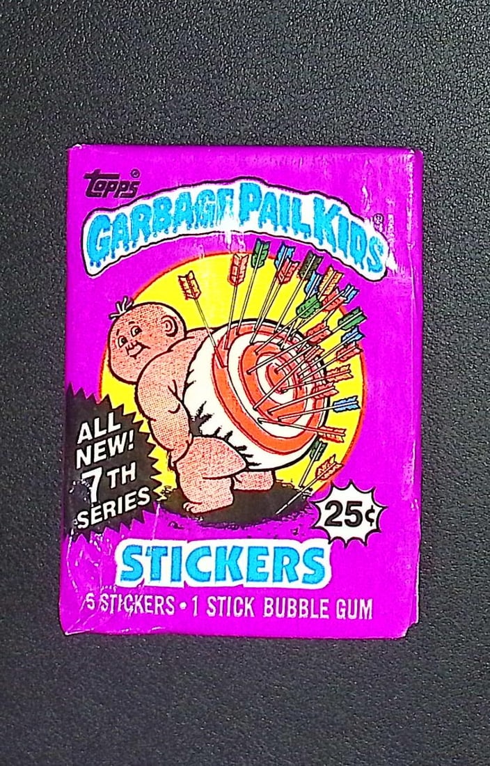1987 Topps Vintage Garbage Pail Kids Retail Box Wax Pack - 7th Series: Sealed Packs this old have no card quality guarantees - Topps Trading Cards Sold on Line, Auction Lots for sale on line, Trading Card Stickers