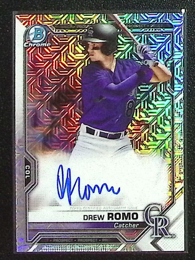 Drew Romo Prospects Mojo Refractor Auto 2021 Bowman Chrome #BCMA-DR Rockies: Bowman Baseball MLB Trading & Sports Cards, Sports Cards for Sale Near Me, World Series & Hall of Fame Players, SP, SSP, Chrome, 1st Bowman, Auction Memorabilia Lots Sold On Line
