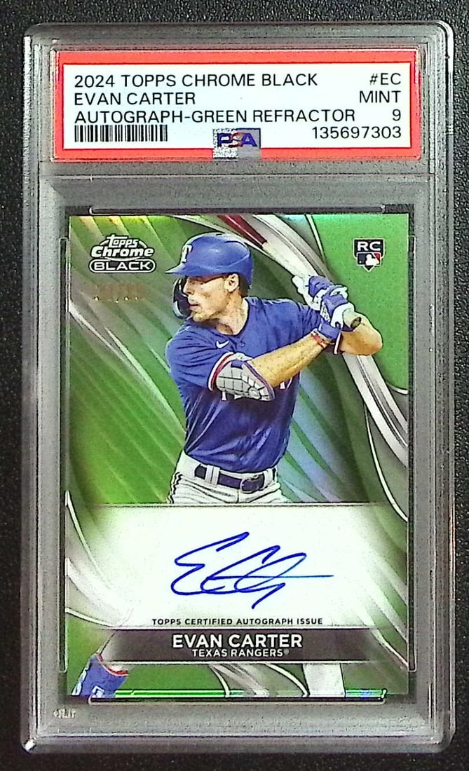 Evan Carter Green Refractor Rookie Auto /99 2024 Topps Chrome Black #CBA-EC PSA 9 (1 of 2)