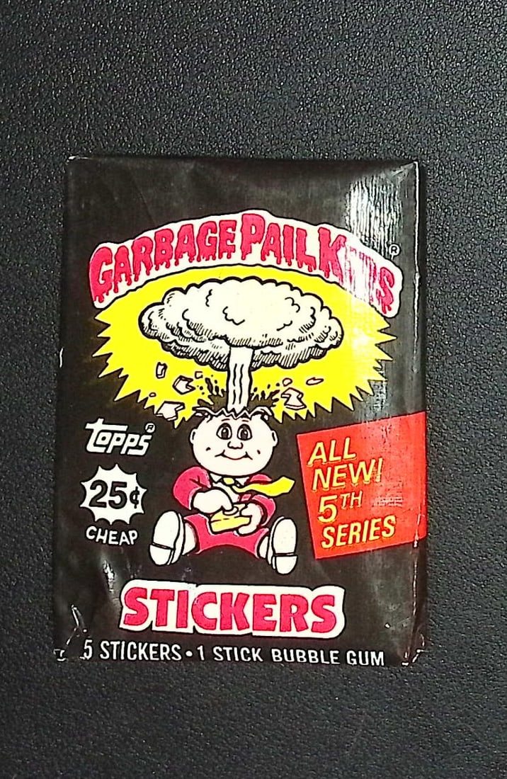 1986 Topps Vintage Garbage Pail Kids Retail Box Wax Pack - 5th Series: Sealed Packs this old have no card quality guarantees - Topps Trading Cards Sold on Line, Auction Lots for sale on line, Trading Card Stickers