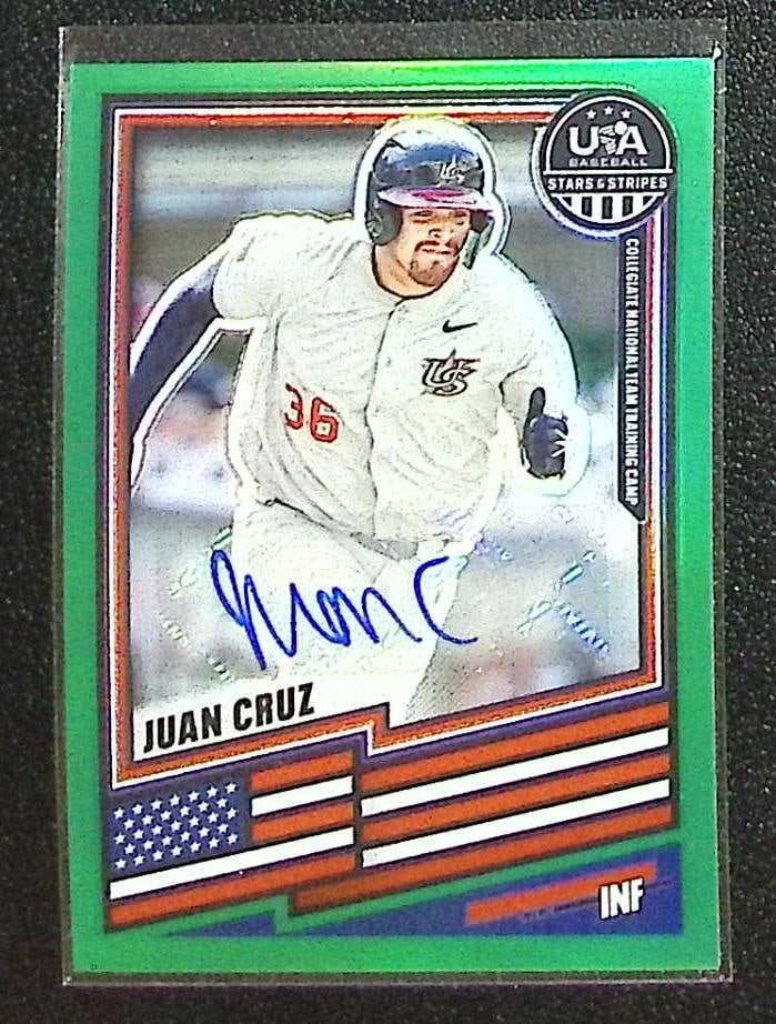 Juan Cruz Green Prizm Auto 2026 Panini USA Baseball Stars & Stripes #24: Panini Baseball MLB Trading & Sports Cards, Sports Cards for Sale Near Me, Prizm, Mosaic, Select, SP, SSP, Auction Memorabilia Lots for Sale On Line, World Series & Hall of Fame Players