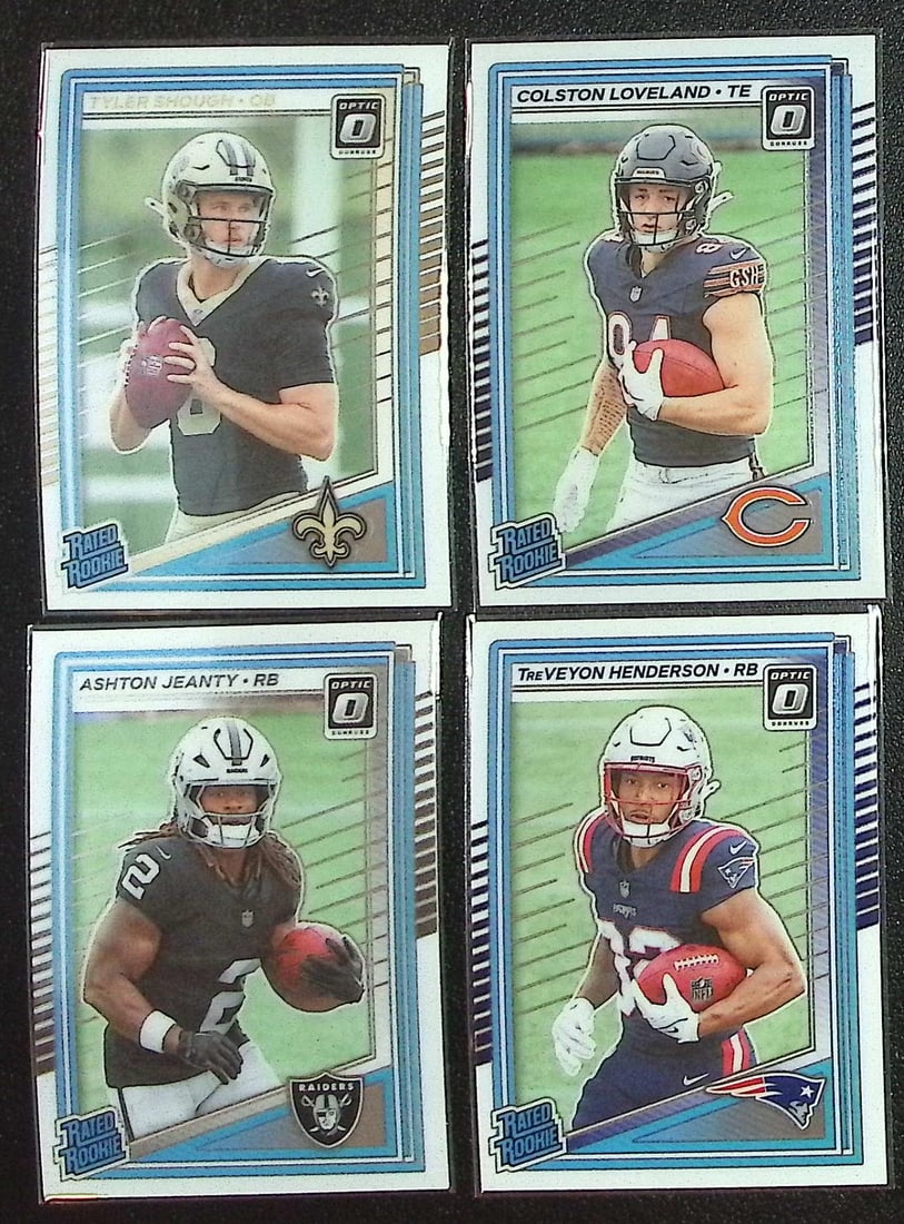 Lot of 4 2025 Donruss Optic NFL Rookie Cards. Shough, Loveland, Jeanty, Henderson (1 of 2)
