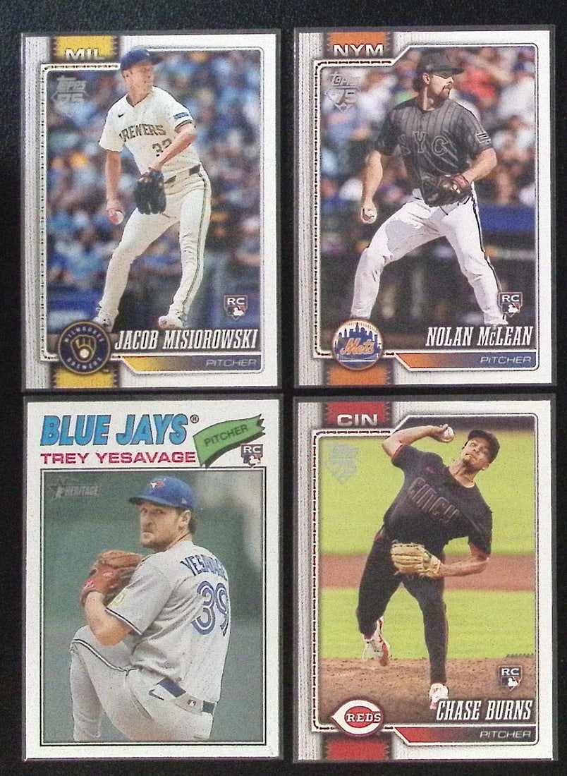 Lot of 4 2025 MLB Rookie Cards Pitchers. Misiorowski, McLean, Yesavage, Burns: Topps Baseball MLB Trading & Sports Cards, Sports Cards for Sale Near Me, World Series & Hall of Fame Players Memorabilia, Refractors, X-Fractors, Numbered, SP, SSP, Valuable Auction Memorabilia Lots 