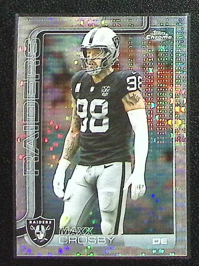 Maxx Crosby Pulsar Refractor 2025 Topps Chrome #180 Las Vegas Raiders: Topps Chrome Football NFL Trading Sports Cards, Sports Cards for Sale Near Me, Super Bowl & Hall of Fame Player Cards, Resurgence, Composite, SP, SSP, Valuable Auction Memorabilia Lots For Sale On Lin