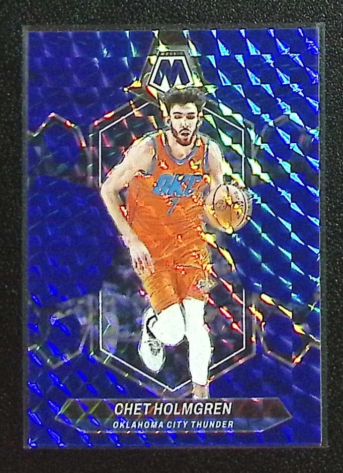 Chet Holmgren Blue Mosaic Prizm /199 2023-24 Panini Mosaic #30 OKC Thunder: Panini Select, Prizm, Mosaic, Contenders, Revolution, Phoenix, NBA Hoops, Rookie NFL Sports Trading Cards, Silver, SP, SSP, Wave Prizms, Numbered Cards, Basketball sports Cards for Sale Near Me, NBA C