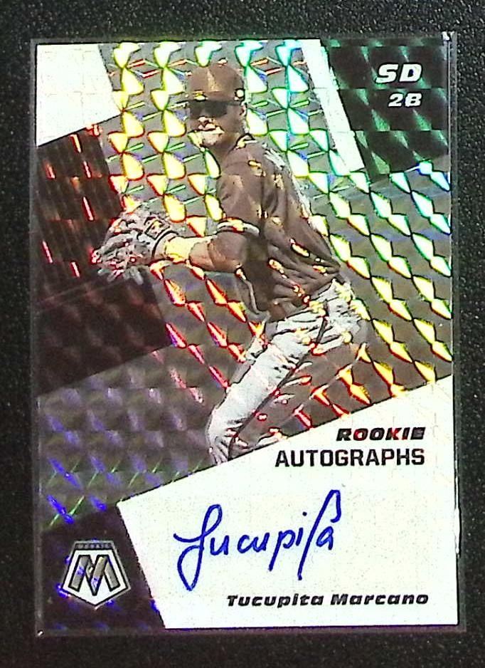 Tucupita Marcano Silver Mosaic Rookie Auto 2021 Mosaic #RAM-TUM: Panini Baseball MLB Trading & Sports Cards, Sports Cards for Sale Near Me, Prizm, Mosaic, Select, SP, SSP, Auction Memorabilia Lots for Sale On Line, World Series & Hall of Fame Players