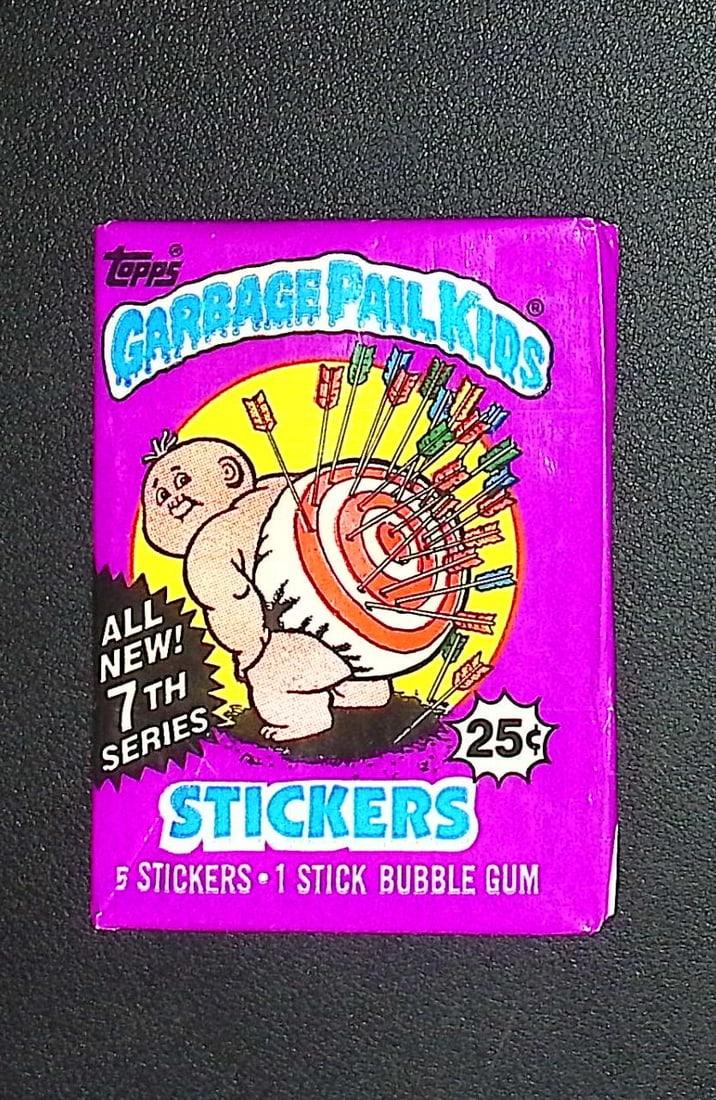 1987 Topps Vintage Garbage Pail Kids Retail Box Wax Pack - 7th Series: Sealed Packs this old have no card quality guarantees - Topps Trading Cards Sold on Line, Auction Lots for sale on line, Trading Card Stickers