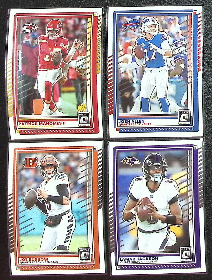 Lot of 4 2025 Donruss Optic QB Base Cards. Mahomes, Allen, Burrow, Jackson (1 of 2)