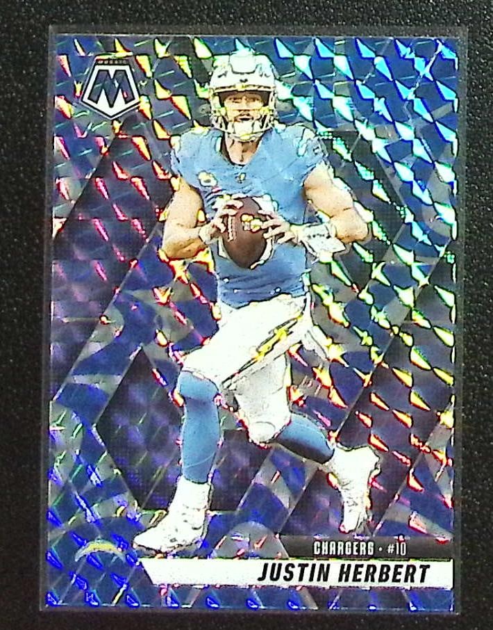 Justin Herbert Blue Reactive Prizm 2025 Panini Mosaic #80 Los Angeles Chargers (1 of 2)