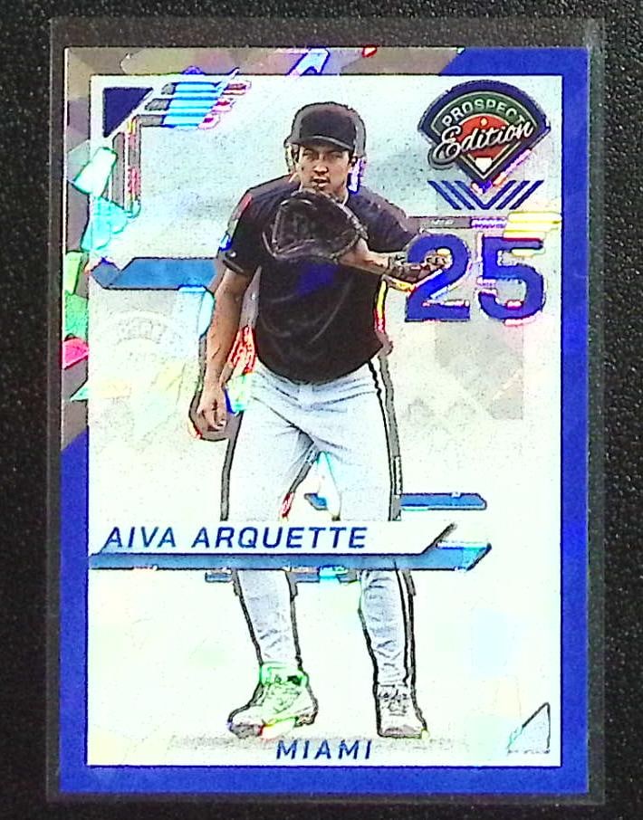 Aiva Arquette Blue Ice /299 2025 Panini Prospect Edition #129 Miami Marlins: Panini Baseball MLB Trading & Sports Cards, Sports Cards for Sale Near Me, Prizm, Mosaic, Select, SP, SSP, Auction Memorabilia Lots for Sale On Line, World Series & Hall of Fame Players