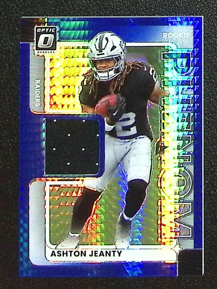 Ashton Jeanty Rookie Card Blue Hyper Prizm Patch 2025 Donruss Optic #RPBH-AJY Raiders (1 of 2)