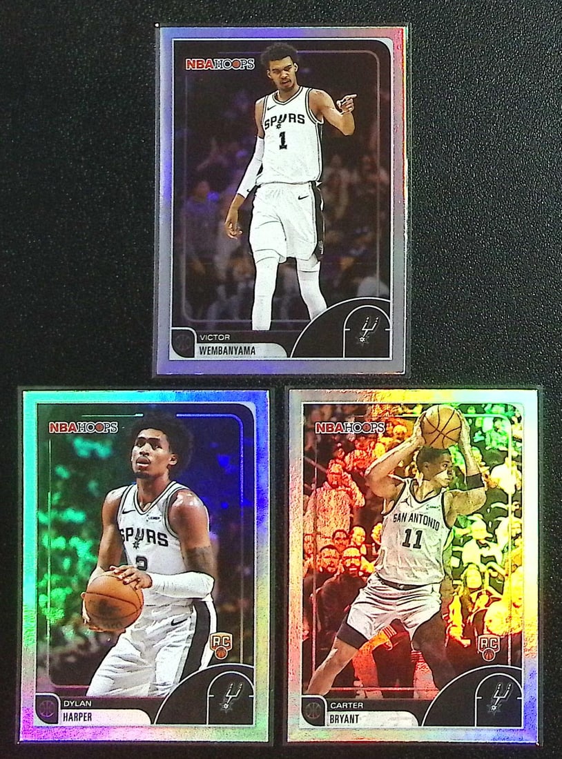 Lot of 3 2025-26 NBA Hoops Spurs Cards. Wembanyama, Harper RC, Bryant RC (1 of 2)