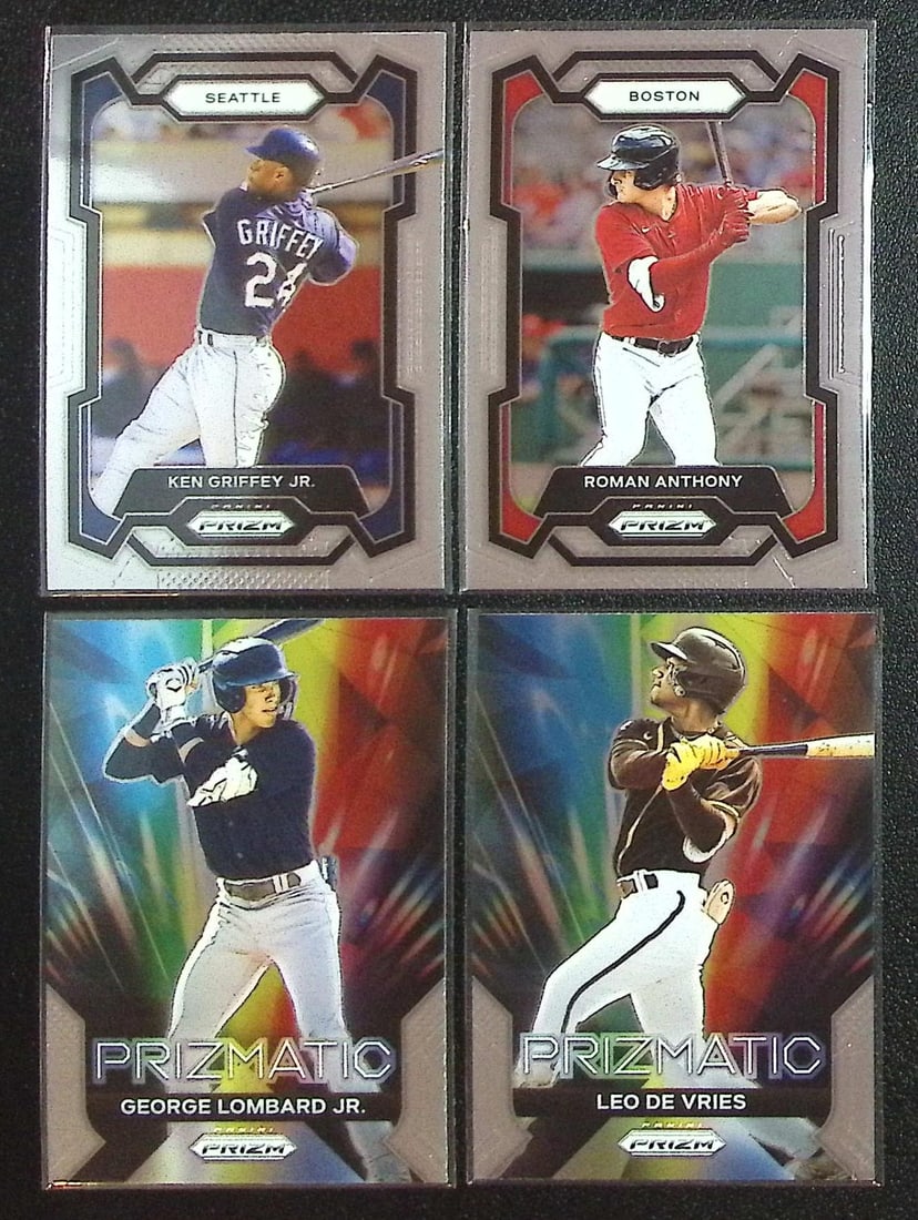 Lot of 4 2024 Panini Prizm Baseball Cards. Griffey Jr., Anthony, Lombard Jr., De Vries (1 of 2)