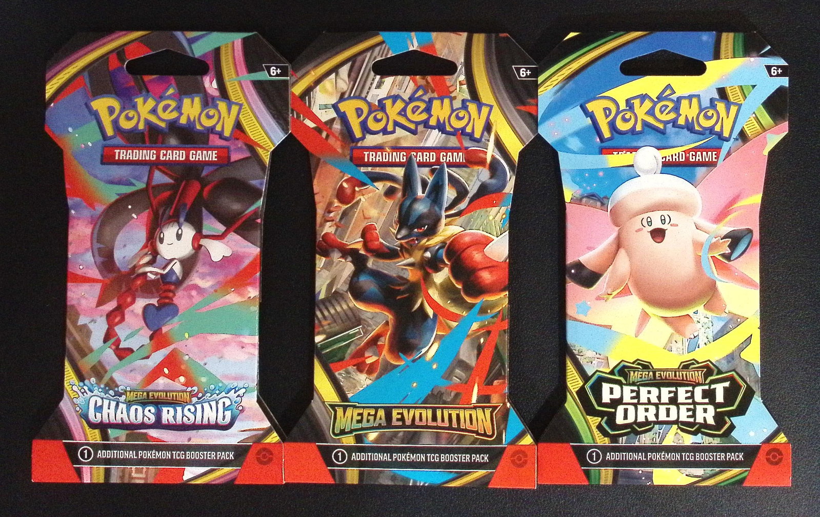 3 COUNT: 1 - Pokemon Chaos Rising, 1 - Mega Evolution, 1 - Perfect Order Booster Packs (1 of 1)