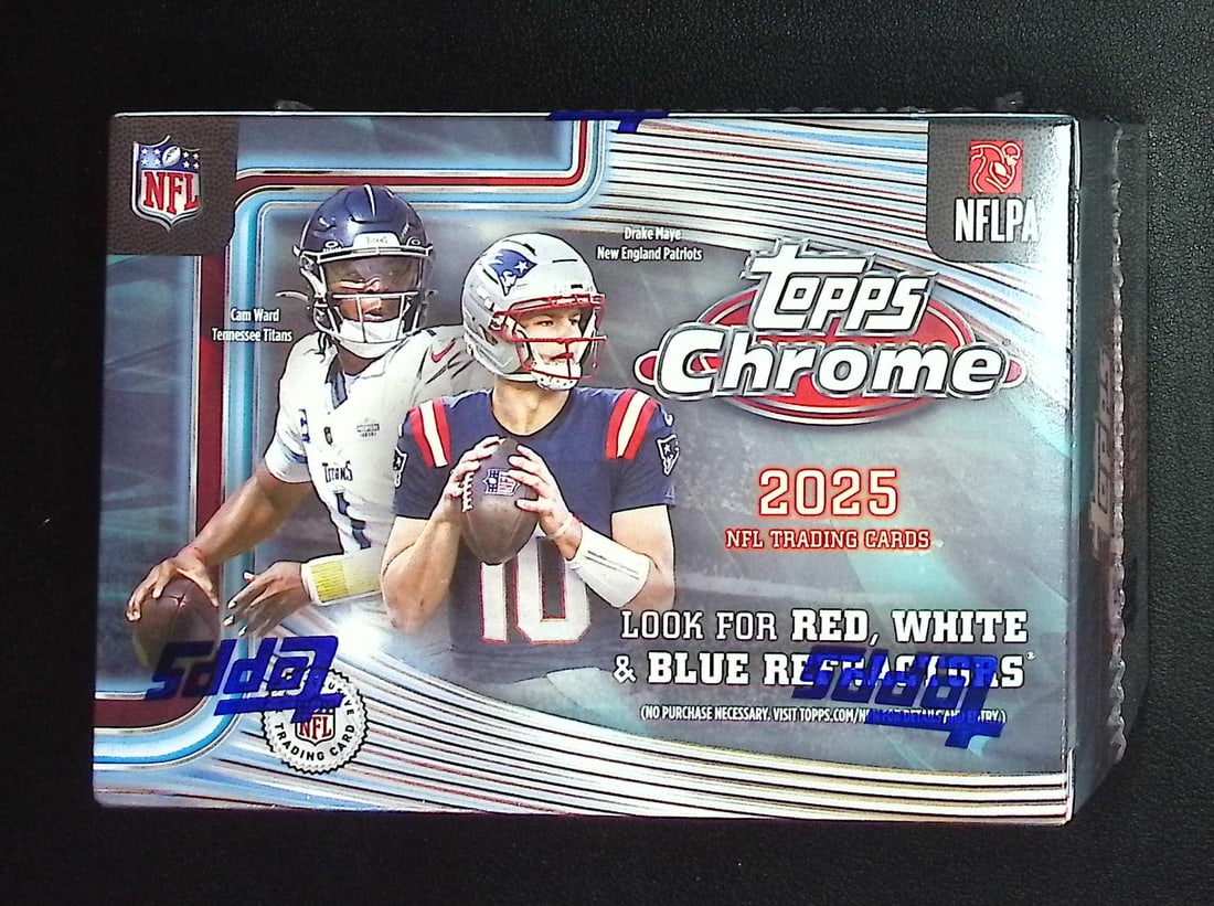 2025 Topps Chrome Football Blaster Box - NEW RELEASE: Topps Football NFL Trading & Sports Cards, Refractors, Prism Refractors, X-Fractors, Sports Cards for Sale Near Me, Super Bowl & Hall of Fame Players, Autographs, SP, SSP, Valuable Auction Memorabilia