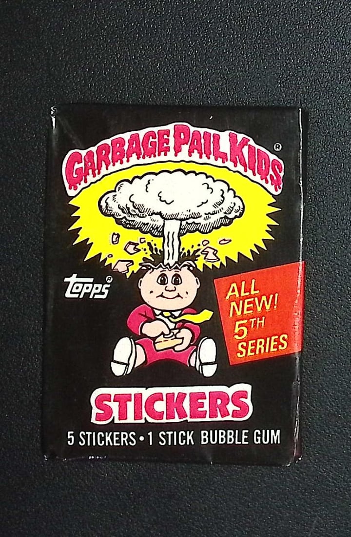 1986 Topps Vintage Garbage Pail Kids Retail Box Wax Pack - 5th Series: Sealed Packs this old have no card quality guarantees - Topps Trading Cards Sold on Line, Auction Lots for sale on line, Trading Card Stickers