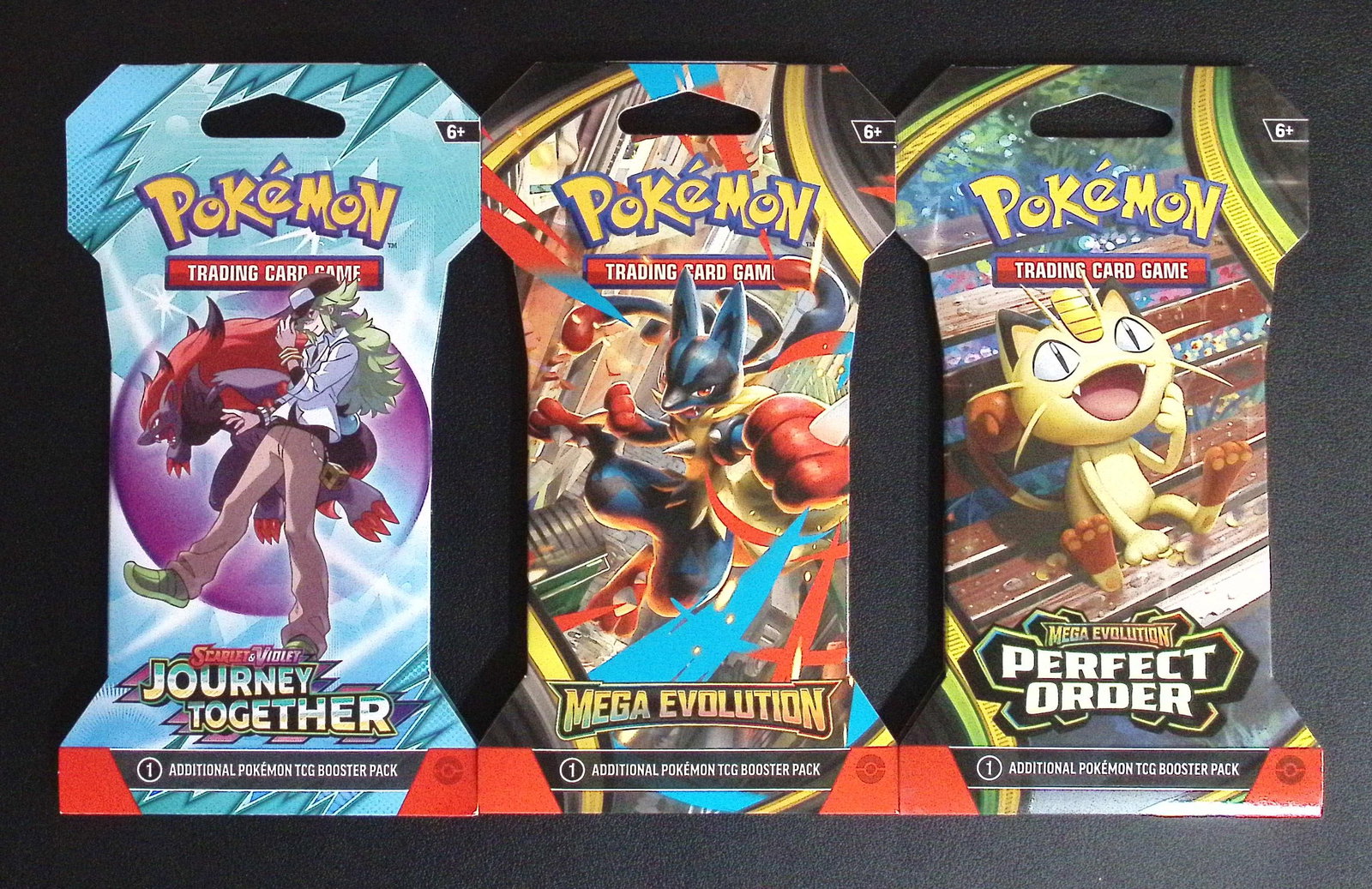 3 COUNT: 1 - Pokemon Journey Together, 1 - 2025 Mega Evolutions, & 1 - Perfect Order Booster Packs: Pokemon Trading Card Game Cards, Charizard, Pikachu, Mewto, EX, Referse Holo, Holo Rare Cards, Secret Rare Cards, Full Art Cards, Evee, 3 Stars Ultra Rare Cards, Double Rare, Illustration Rare, Specia