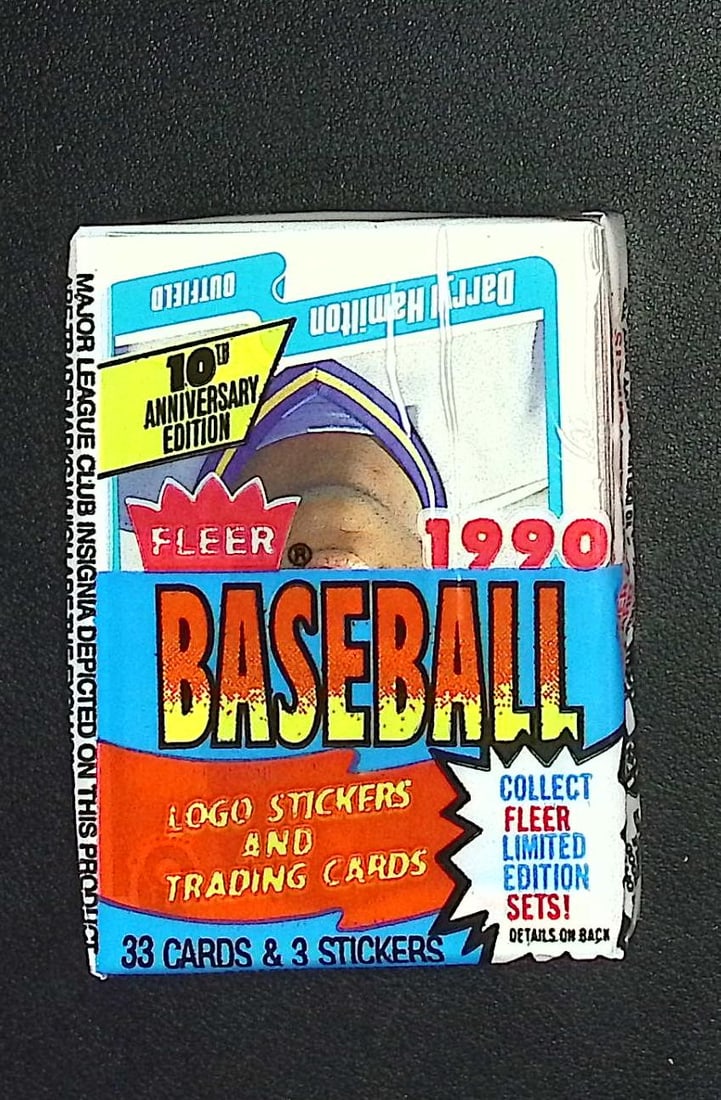 1990 Fleer Baseball Series 1 CELLO FAT PACK Retail Box Pack - 33 Cards & 3 Stickers Sports Cards (1 of 2)