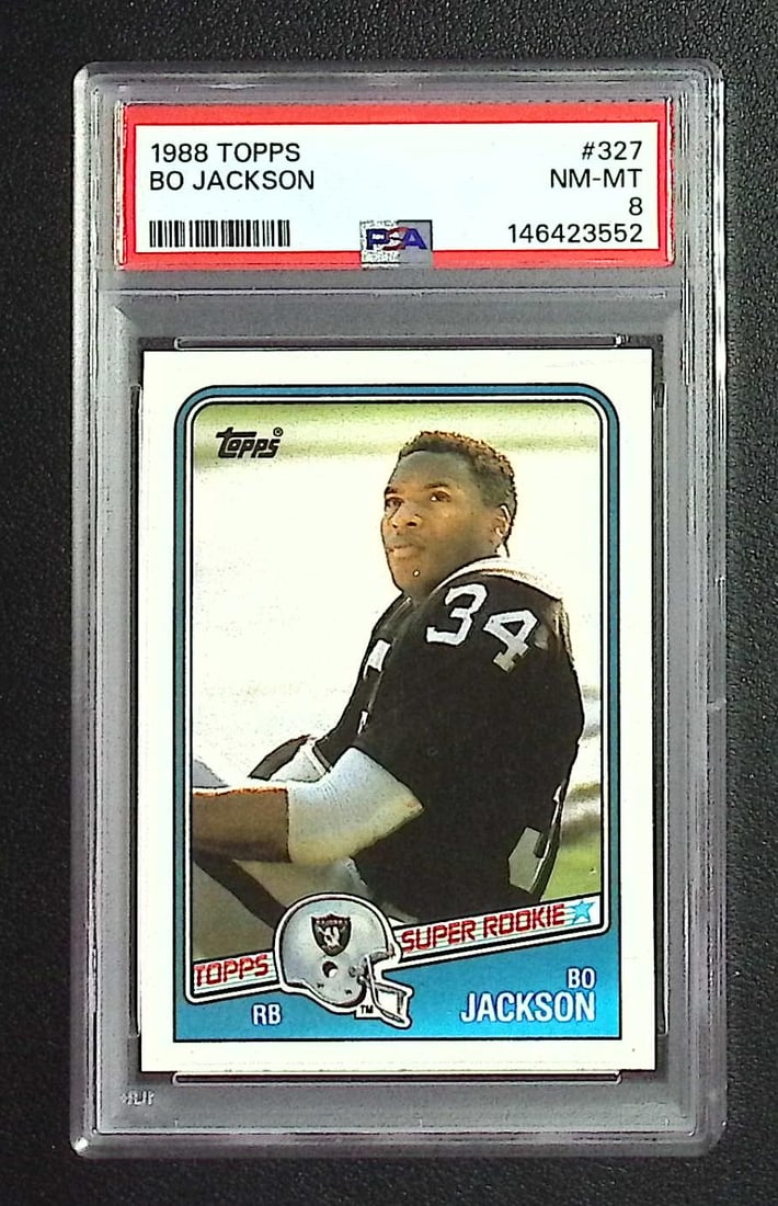 Bo Jackson PSA 8 Super Rookie 1988 Topps #327 Vintage Raiders Football Card (1 of 2)