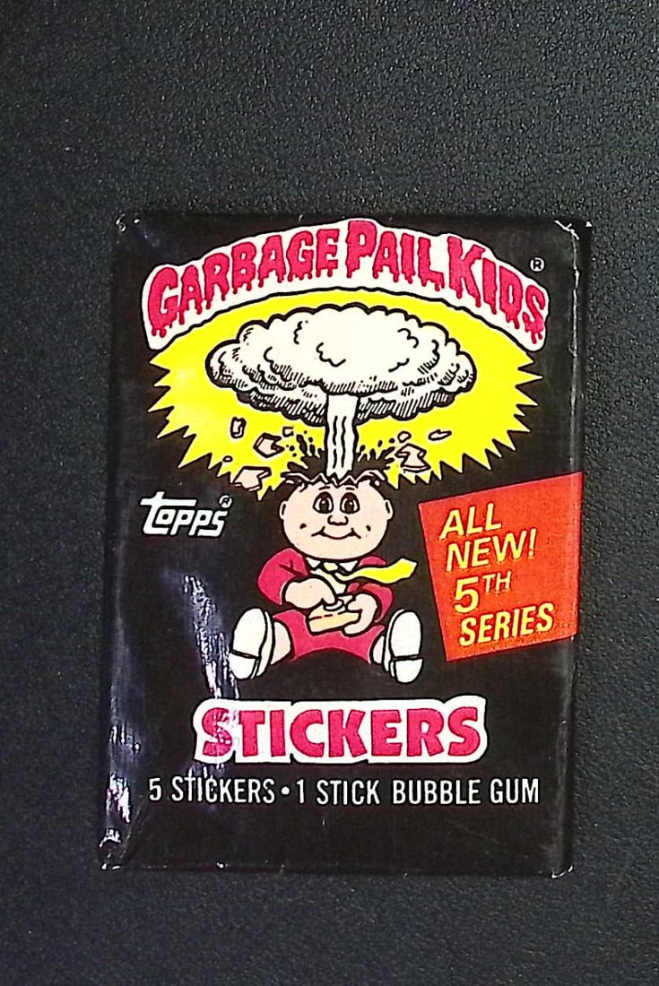 1986 Topps Vintage Garbage Pail Kids Retail Box Wax Pack - 5th Series: Sealed Packs this old have no card quality guarantees - Topps Trading Cards Sold on Line, Auction Lots for sale on line, Trading Card Stickers