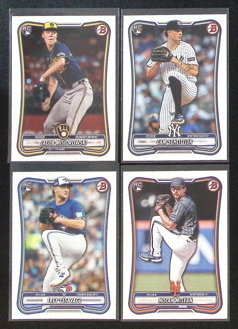 Lot of 4 2026 Bowman MLB Pitcher Rookie Cards. Misiorwoski, Schlitter, Yesavage, McLean (1 of 2)