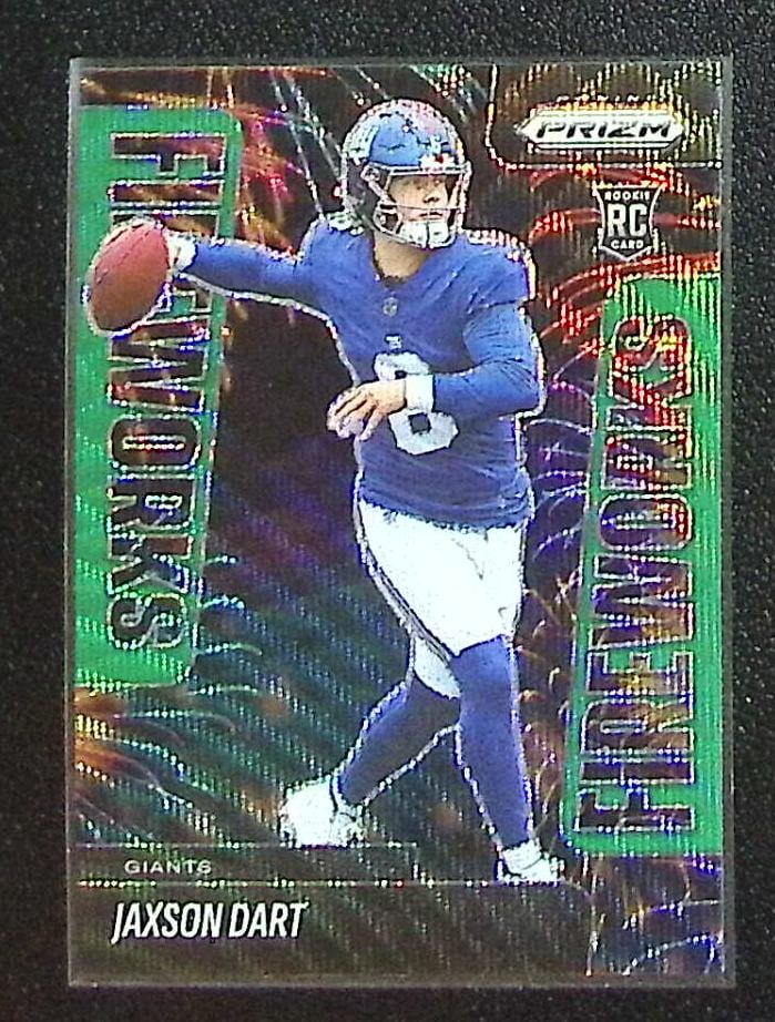 Jaxson Dart Rookie Card Fireworks Green Wave Prizm 2025 Panini Prizm #6 New York Giants (1 of 2)