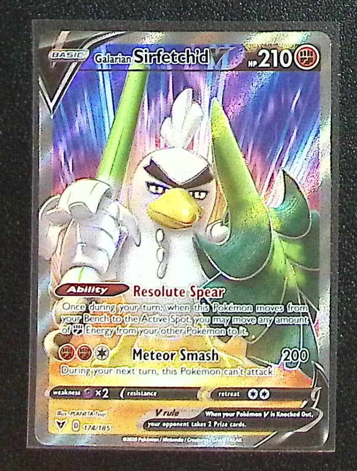 Pokemon Vivid Voltage Galarian Sirfetch'd V Full Art Ultra Rare #174: Pokemon Trading Card Game Cards, Charizard, Pikachu, Mewtwo, Reverse Holo, Holo Rare, Secret Rare Cards, Full Art Cards, Eevee, Ultra Rare Card, Illustration Rare, Special Illustration Rare SIR