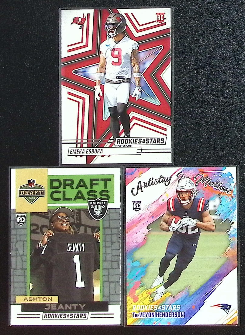 Lot of 3 2025 Rookies & Stars NFL Rookie Cards. Egbuka, Jeanty, Henderson (1 of 2)
