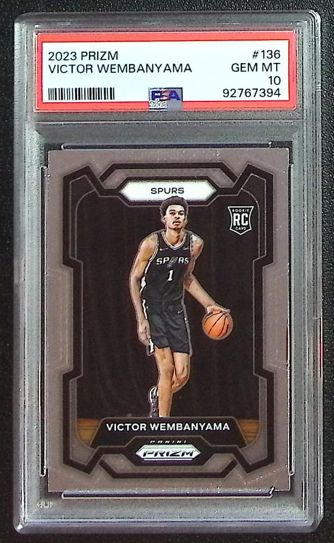 Victor Wembanyama Rookie Card 2023-24 Panini Prizm #136 PSA 10 San Antonio Spurs: Panini Select, Prizm, Mosaic, Contenders, Revolution, Phoenix, NBA Hoops, Rookie NFL Sports Trading Cards, Silver, SP, SSP, Wave Prizms, Numbered Cards, Basketball sports Cards for Sale Near Me, NBA C