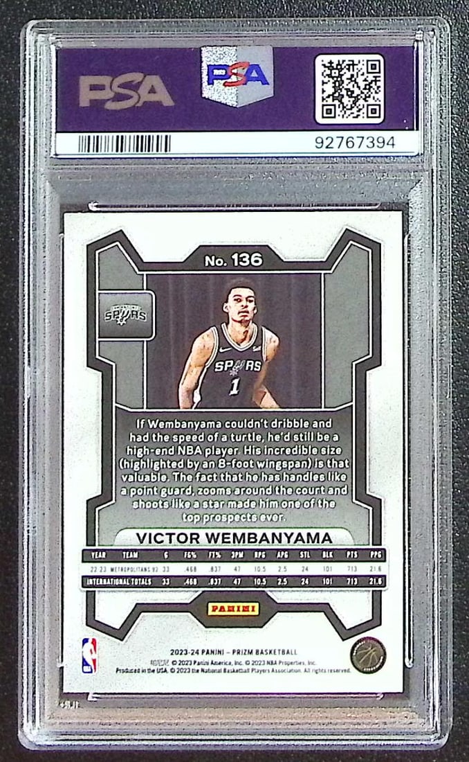 Victor Wembanyama Rookie Card 2023-24 Panini Prizm #136 PSA 10 San Antonio Spurs - 2