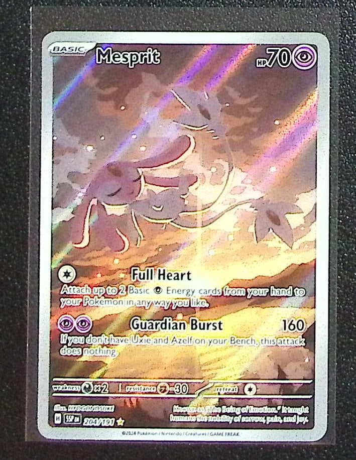 Pokemon Surging Sparks Mesprit Illustration Rare #204: Pokemon Trading Card Game Cards, Charizard, Pikachu, Mewtwo, Reverse Holo, Holo Rare, Secret Rare Cards, Full Art Cards, Eevee, Ultra Rare Card, Illustration Rare, Special Illustration Rare SIR