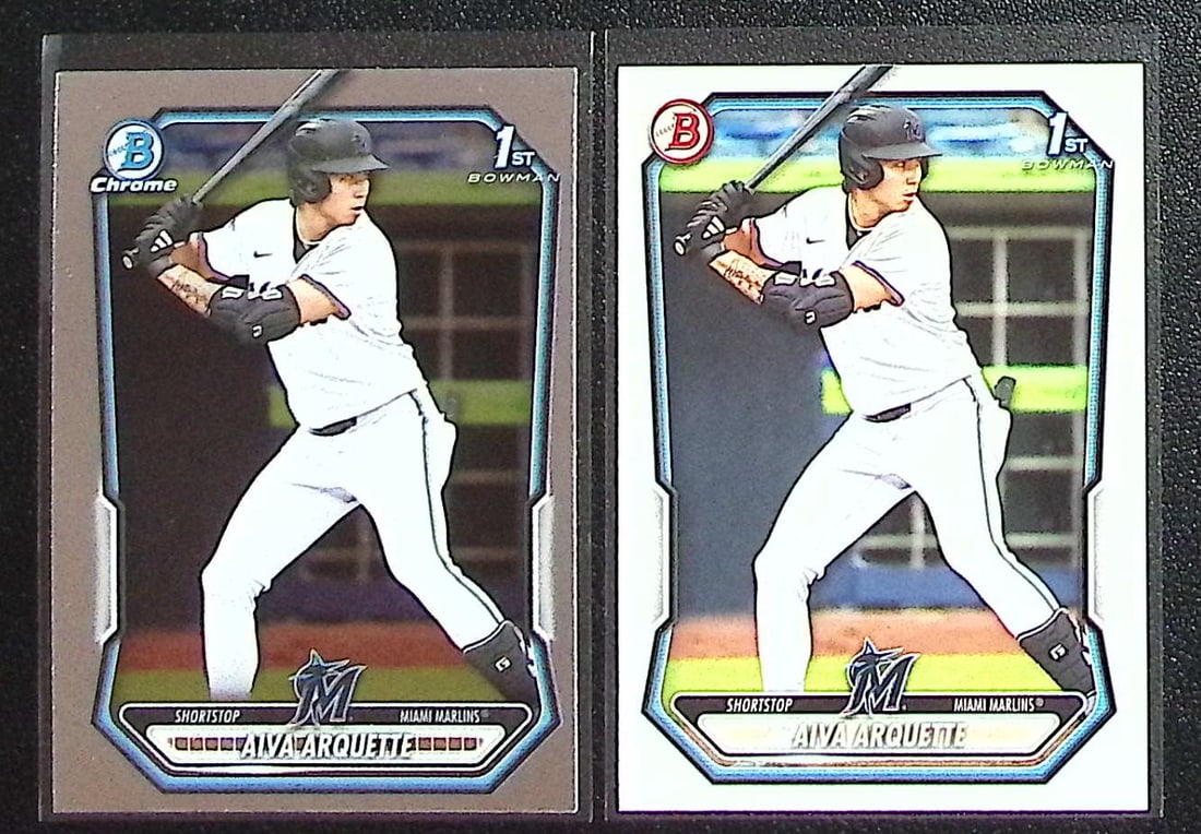 Lot of 2 Aiva Arquette 1st Bowmans. 1 Chrome #BCP-40 & 1 Paper #BP-40. Miami Marlins (1 of 2)