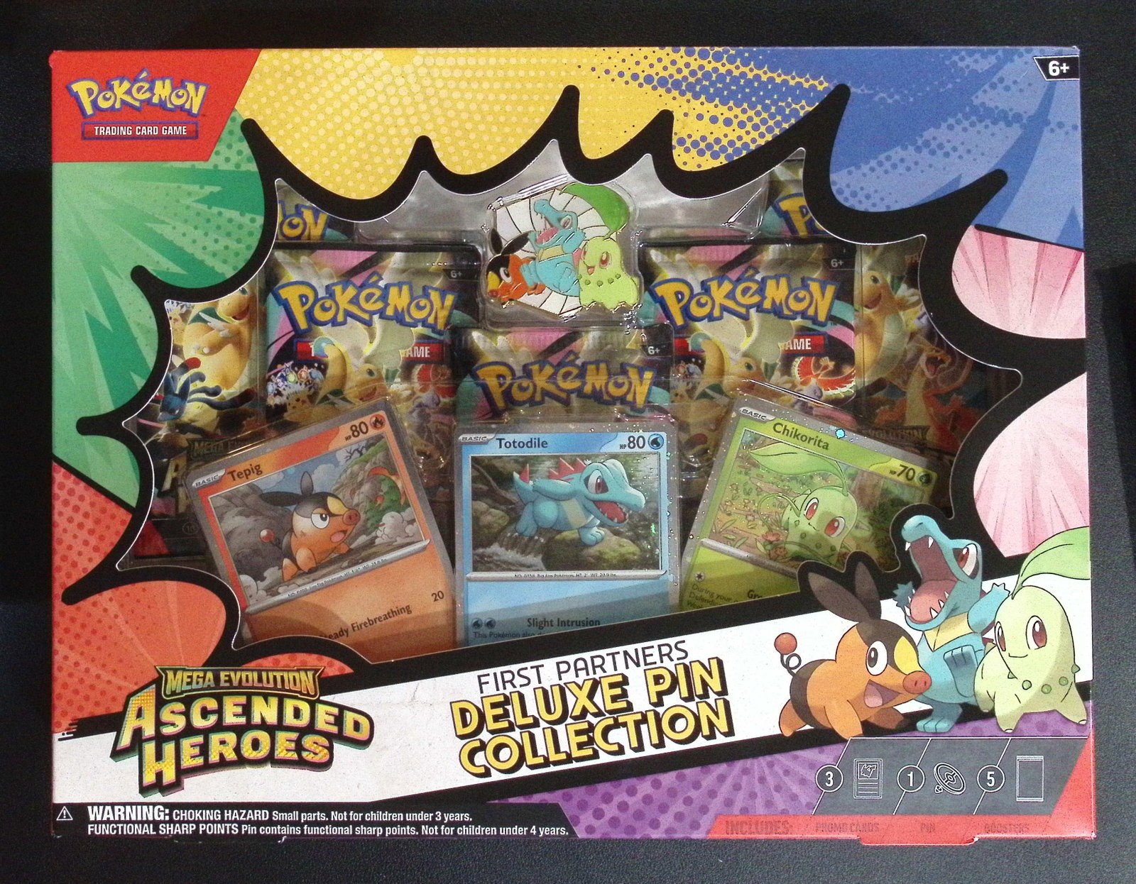 Pokemon Mega Evolution Ascended Heroes 1st Partners Deluxe Pin Collection: 5 Booster Packs: Pokemon Trading Card Game Cards, Charizard, Pikachu, Mewto, EX, Referse Holo, Holo Rare Cards, Secret Rare Cards, Full Art Cards, Evee, 3 Stars Ultra Rare Cards, Double Rare, Illustration Rare, Specia