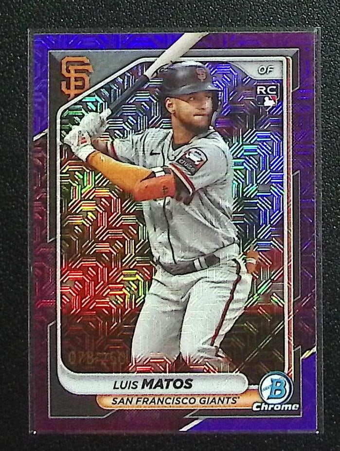 Luis Matos Rookie Card Purple Mojo Refractor /250 2024 Bowman Chrome #12: Bowman Baseball MLB Trading & Sports Cards, Sports Cards for Sale Near Me, World Series & Hall of Fame Players, SP, SSP, Chrome, 1st Bowman, Auction Memorabilia Lots Sold On Line