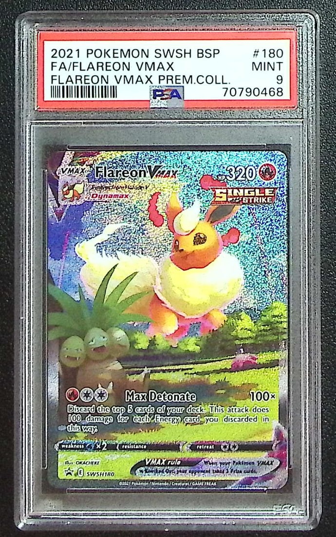 Pokemon VMax Premium Collection Promo Flareon VMax #SWSH180 PSA 9: Pokemon Trading Card Game Cards, Charizard, Pikachu, Mewtwo, Reverse Holo, Holo Rare, Secret Rare Cards, Full Art Cards, Eevee, Ultra Rare Card, Illustration Rare, Special Illustration Rare SIR