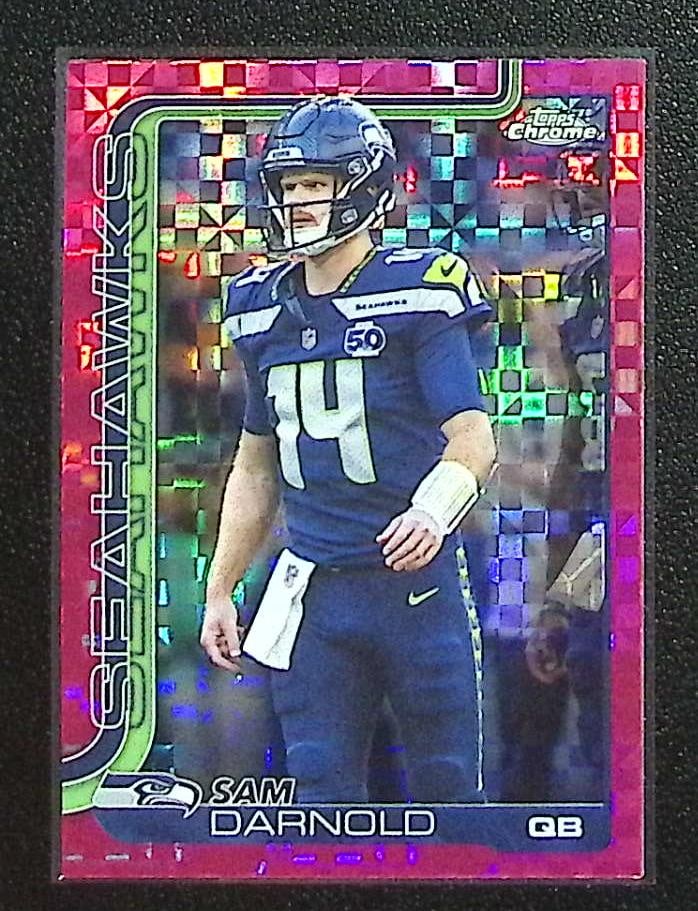 Sam Darnold Hot Pink Xfractor 2025 Topps Chrome #275 Seattle Seahawks: Topps Football NFL Trading Sports Cards, Sports Cards for Sale Near Me, Super Bowl & Hall of Fame Player Cards, Resurgence, Composite, SP, SSP, Valuable Auction Memorabilia Lots For Sale On Line
